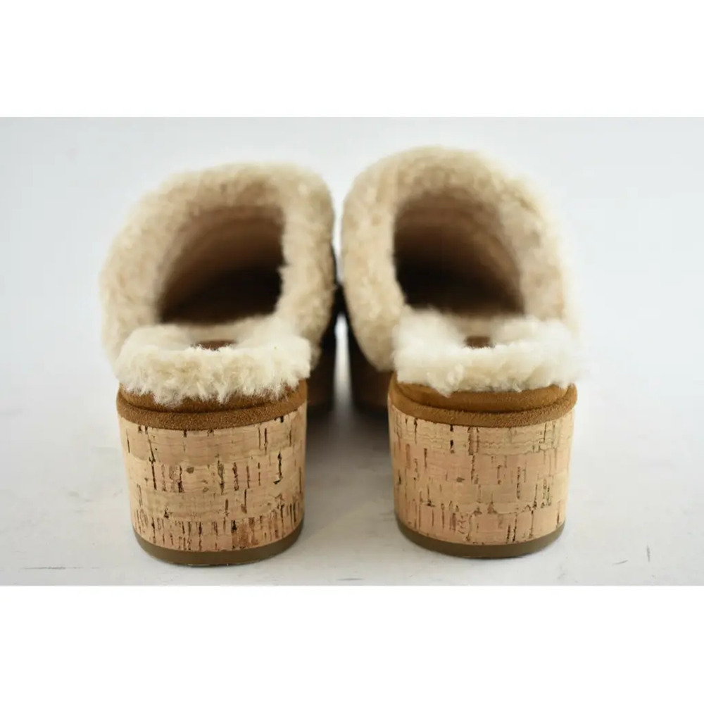 Chanel 21B Brown Suede Turnlock CC Logo Shearling Fur Mule Flat Clog Loafer 38 - Picture 10 of 11